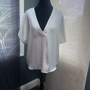 Glam White Deep V-Neck Blouse